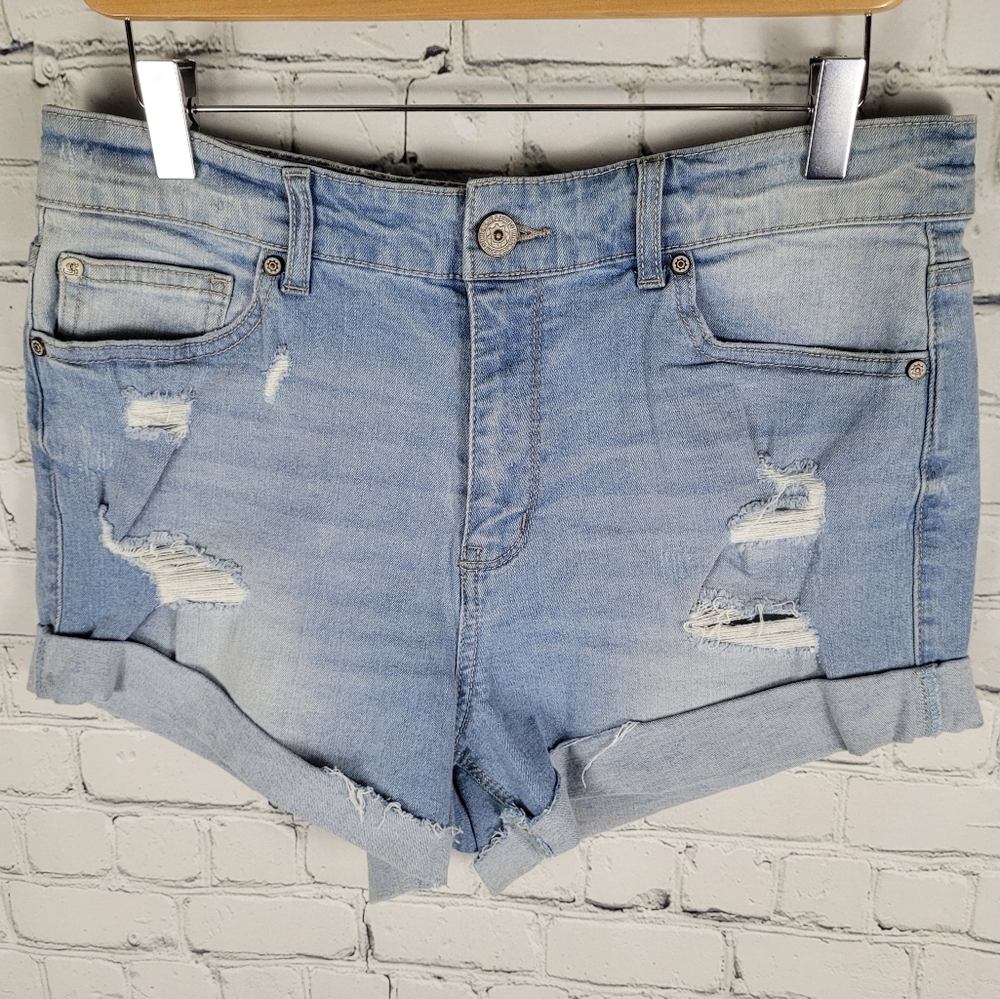 ENJEAN | high waist distressed denim jean shorts